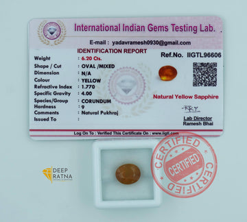 Yellow Sapphire 6.20 Carat (6.82 Ratti) Thailand Prime