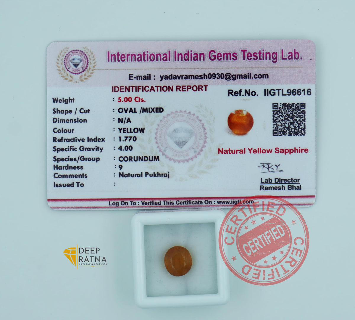 Yellow Sapphire 5 Carat (5.5 Ratti) Thailand Prime