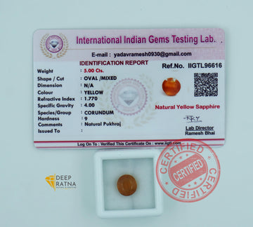 Yellow Sapphire 5 Carat (5.5 Ratti) Thailand Prime