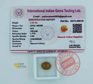 Yellow Sapphire 5.25 Carat (5.77 Ratti) Thailand Prime