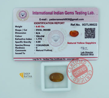 Yellow Sapphire 6.65 Carat (7.31 Ratti) Thailand Prime