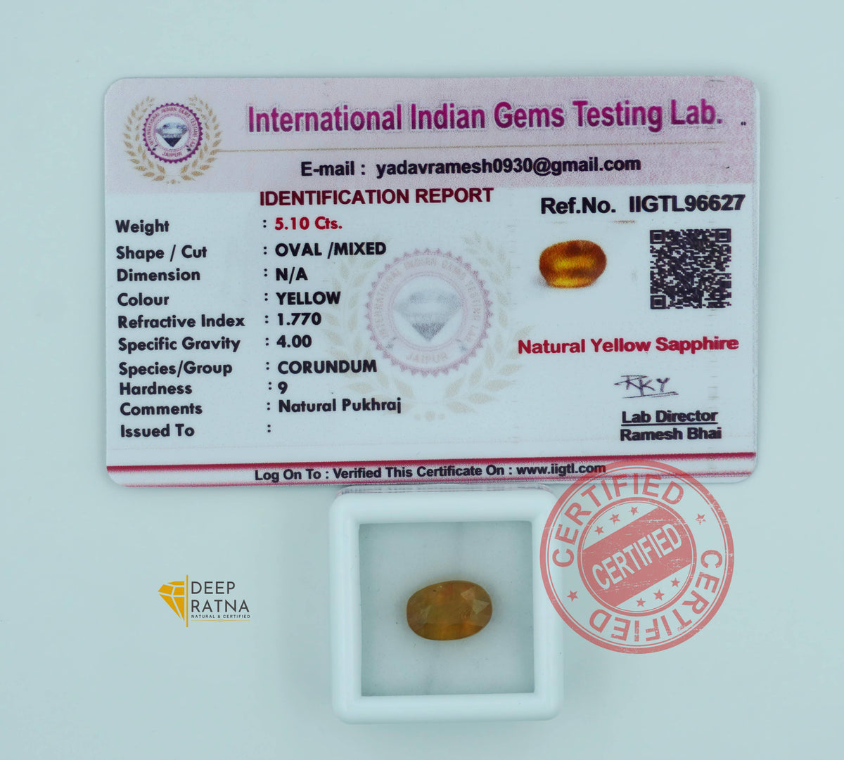 Yellow Sapphire 5.10 Carat (5.61 Ratti) Thailand Premium
