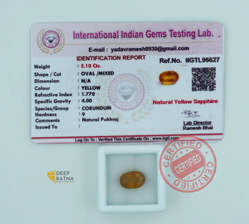 Yellow Sapphire 5.10 Carat (5.61 Ratti) Thailand Premium