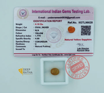 Yellow Sapphire 4.10 Carat (4.51 Ratti) Thailand Premium