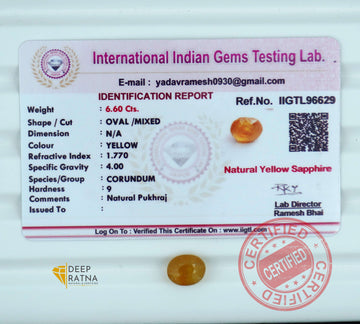 Yellow Sapphire 6.60 Carat (7.26 Ratti) Thailand Premium