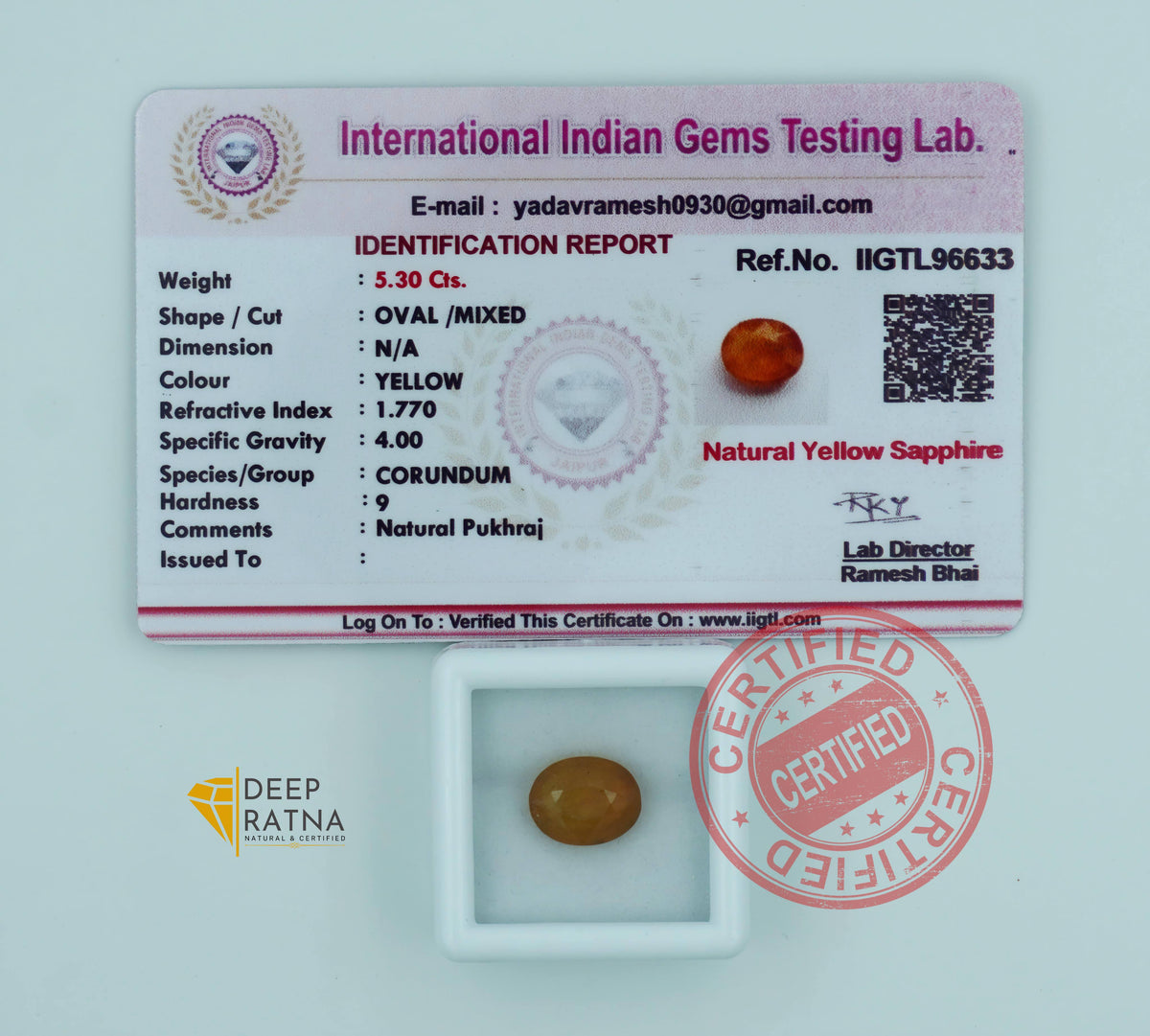 Yellow Sapphire 5.30 Carat (5.83 Ratti) Thailand Prime