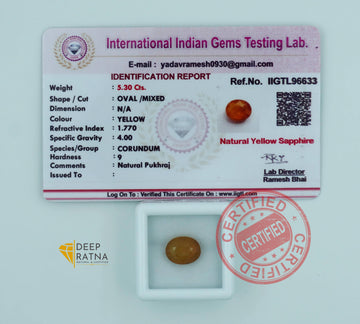 Yellow Sapphire 5.30 Carat (5.83 Ratti) Thailand Prime