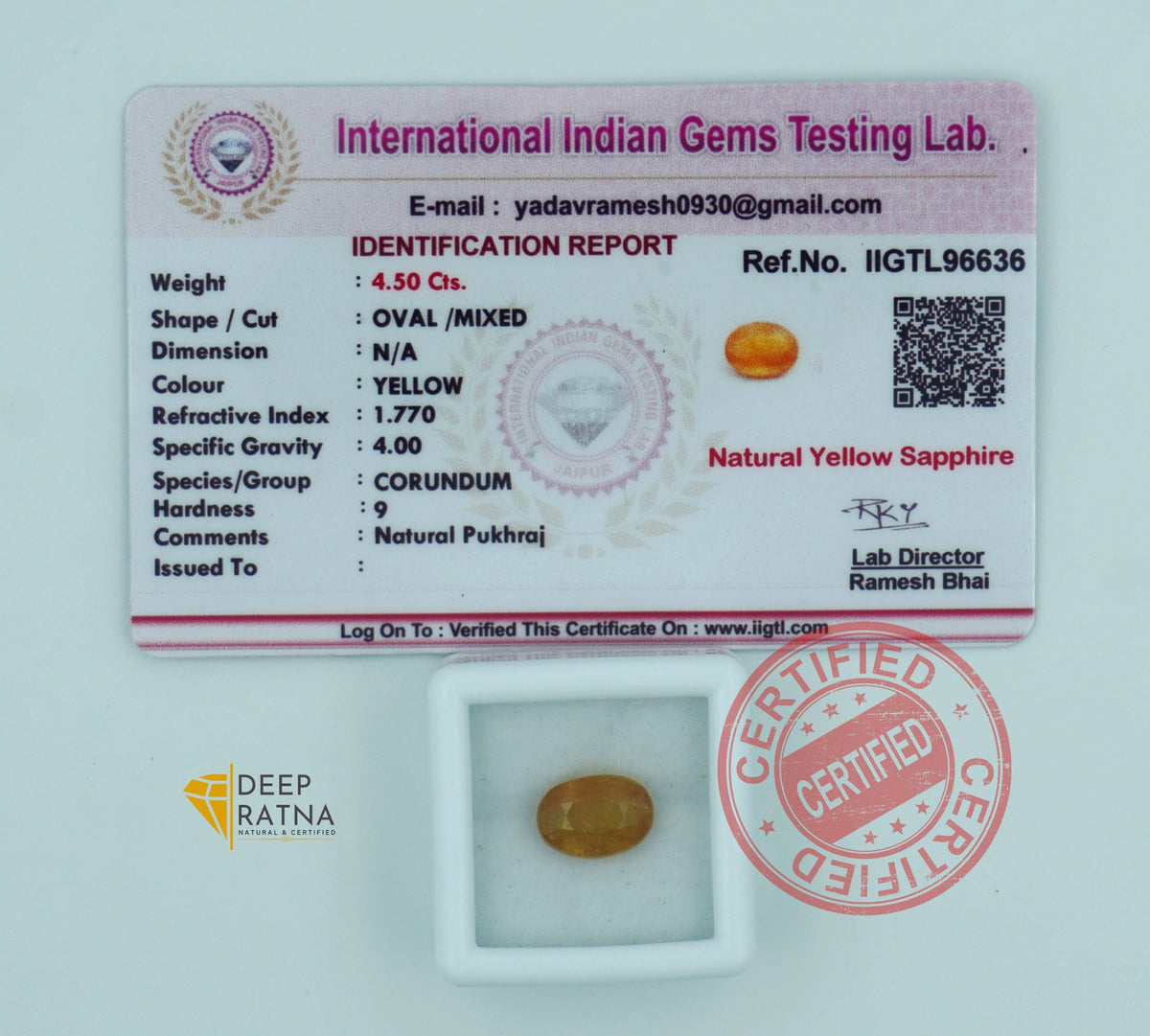 Yellow Sapphire 4.50 Carat (4.95 Ratti) Thailand Premium