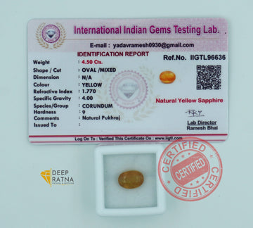 Yellow Sapphire 4.50 Carat (4.95 Ratti) Thailand Premium