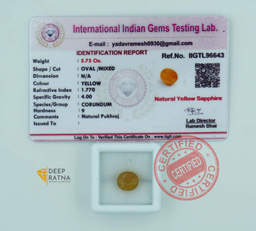 Yellow Sapphire 5.75 Carat (6.32 Ratti) Thailand Premium