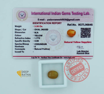 Yellow Sapphire 5.50 Carat (6.05 Ratti) Thailand Premium