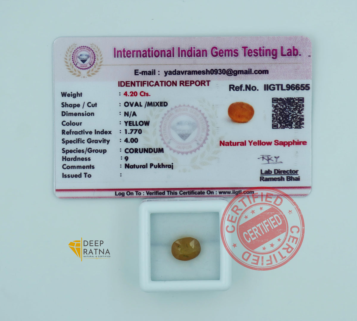 Yellow Sapphire 4.20 Carat (4.62 Ratti) Thailand Premium