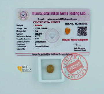 Yellow Sapphire 4.40 Carat (4.84 Ratti) Thailand Premium