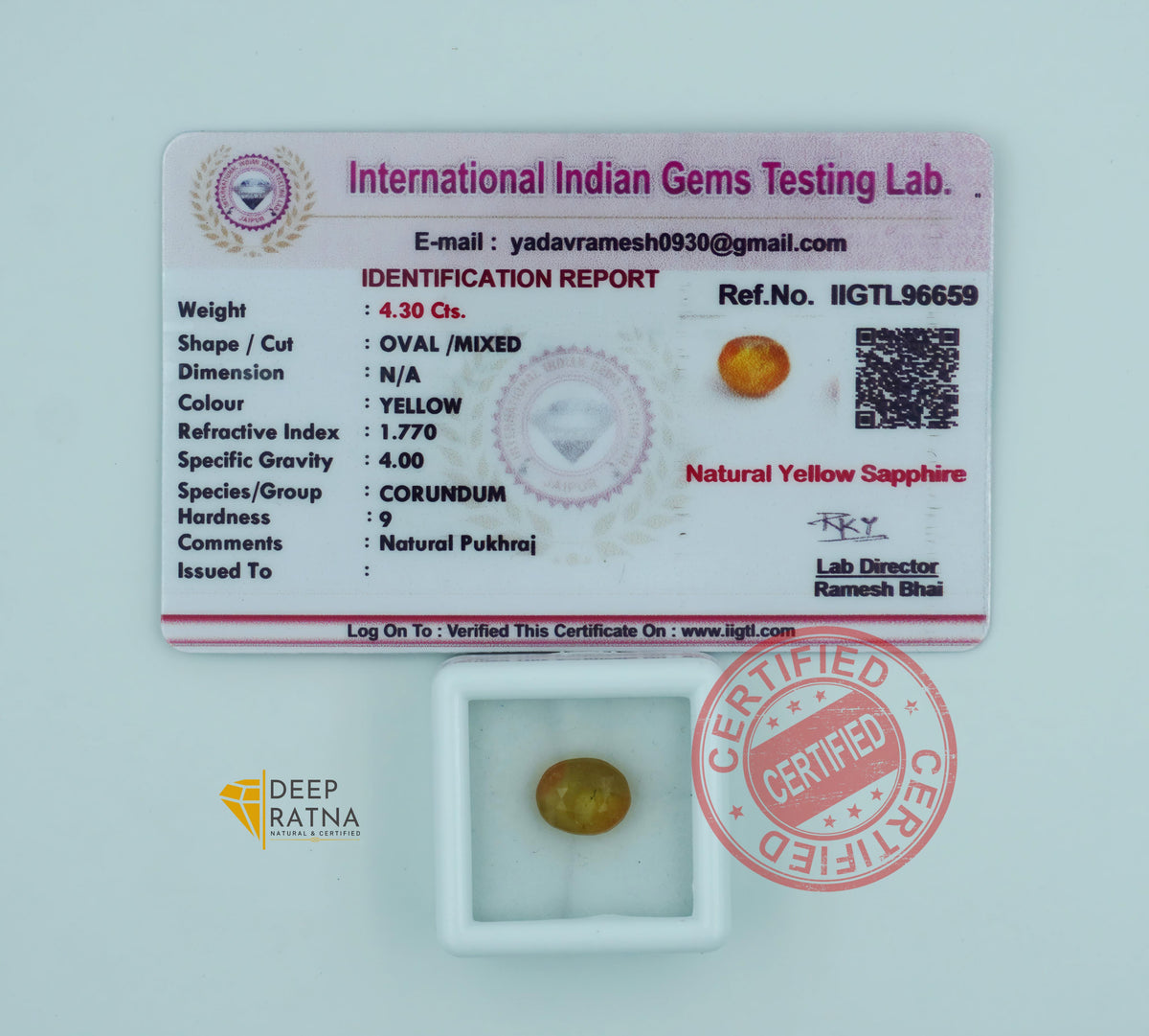 Yellow Sapphire 4.30 Carat (4.73 Ratti) Thailand Premium