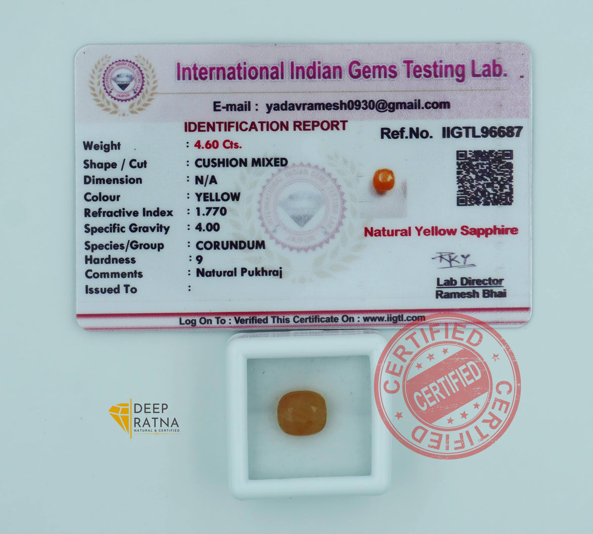 Yellow Sapphire 4.60 Carat (5.06 Ratti) Thailand Premium
