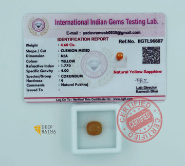 Yellow Sapphire 4.60 Carat (5.06 Ratti) Thailand Premium