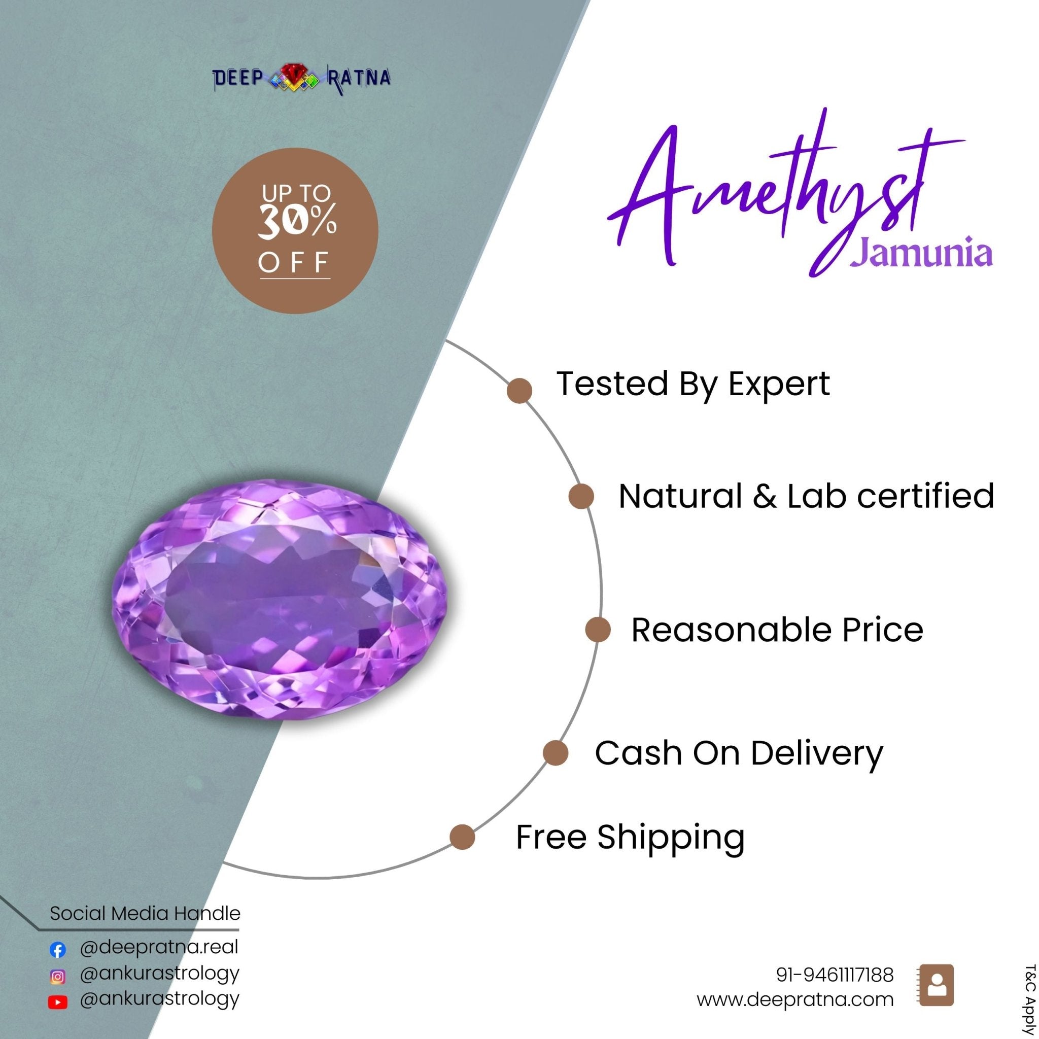 Amethyst 13.6 Carat (Brazil) - Deep Ratna
