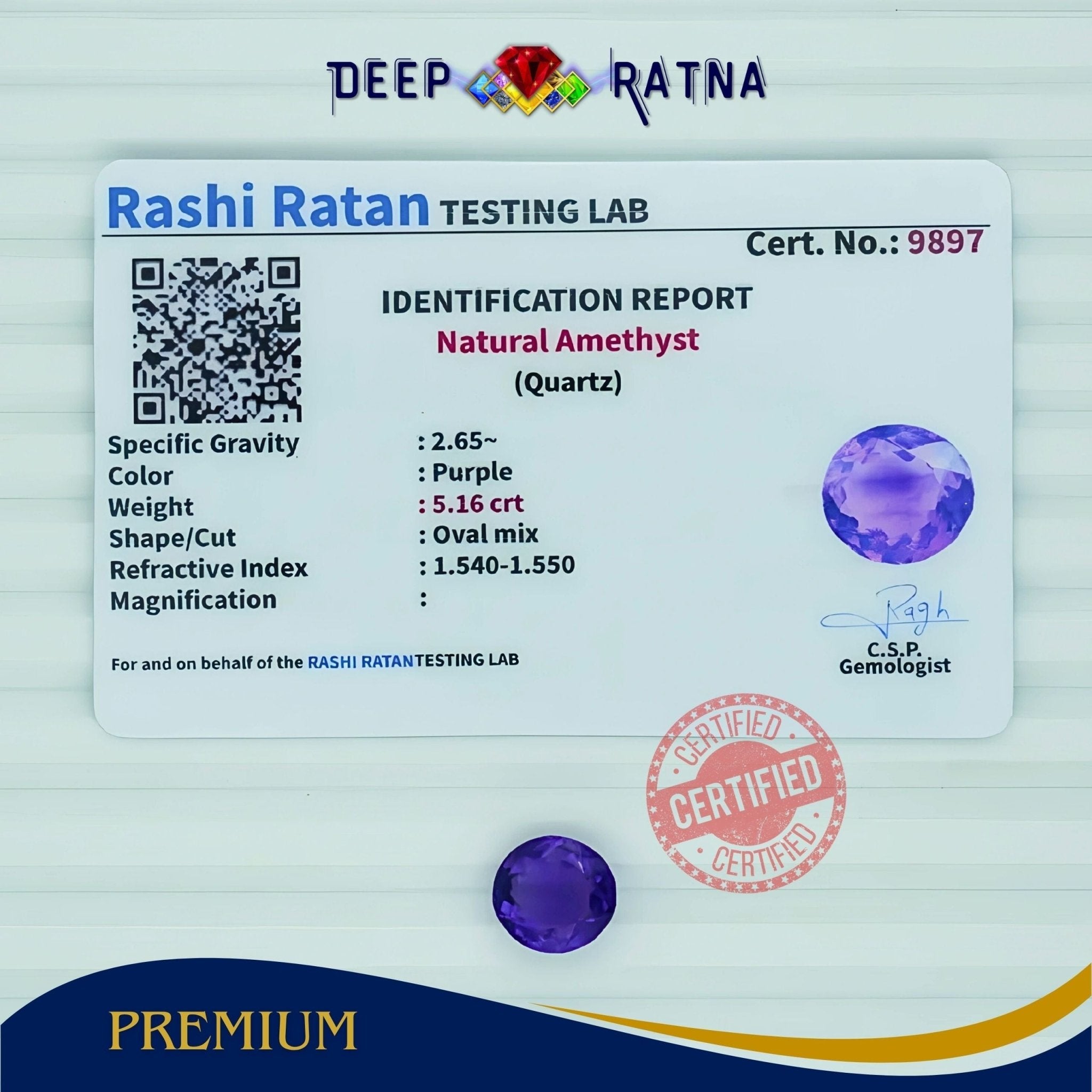 Amethyst 5.16 Carat (Brazil) - Deep Ratna
