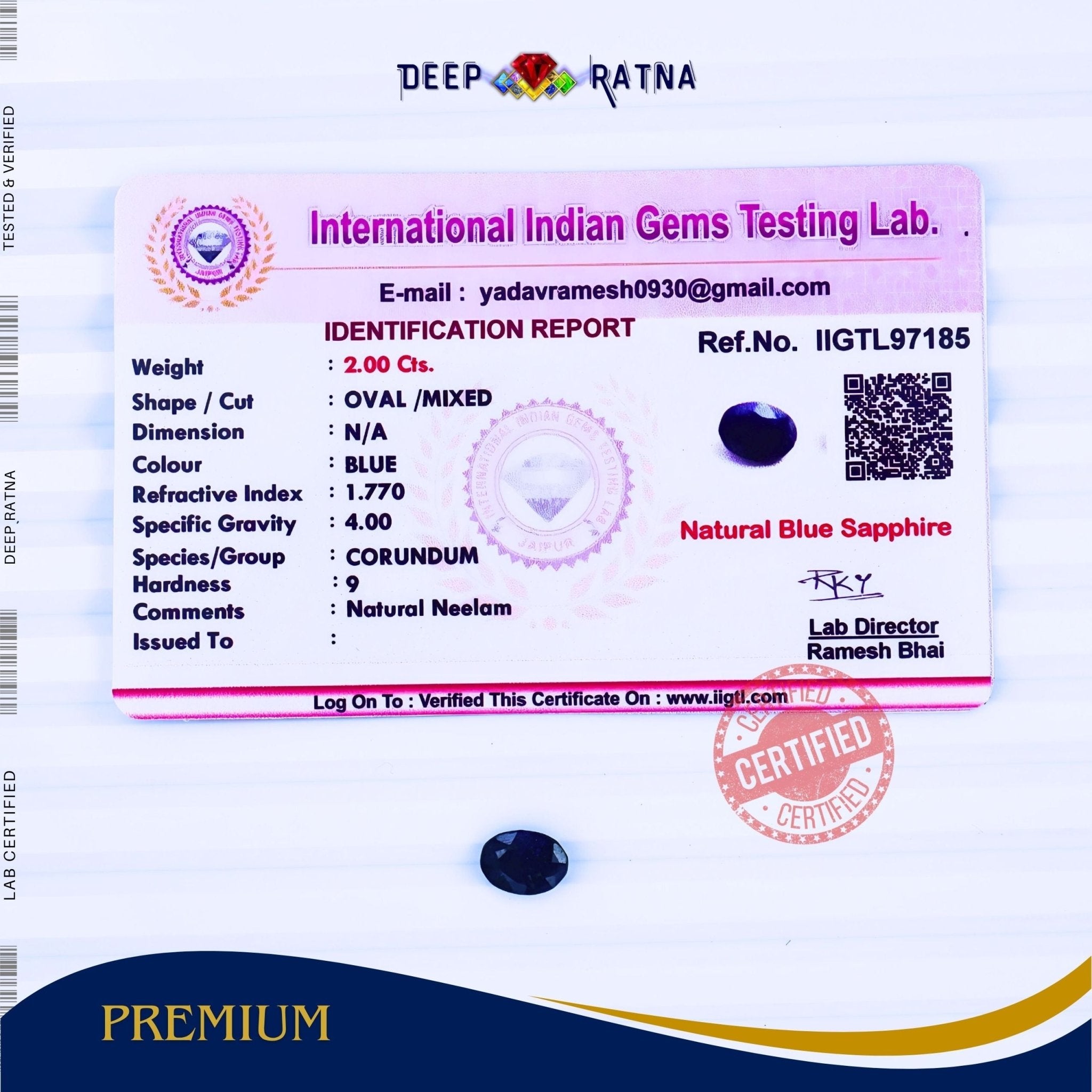 Blue Sapphire 2 Carat (Thailand) - Deep Ratna