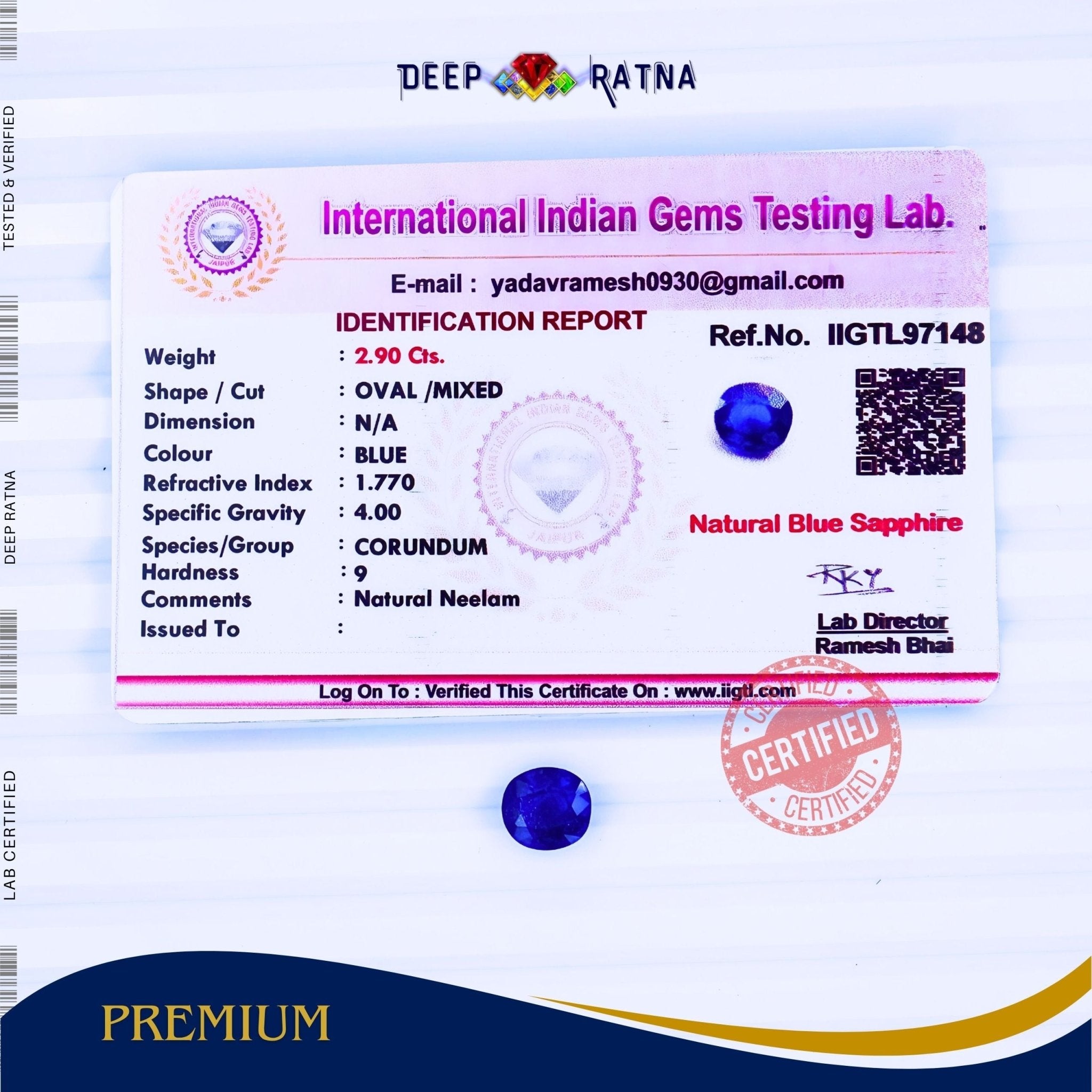 Blue Sapphire 2.90 Carat (Thailand) - Deep Ratna