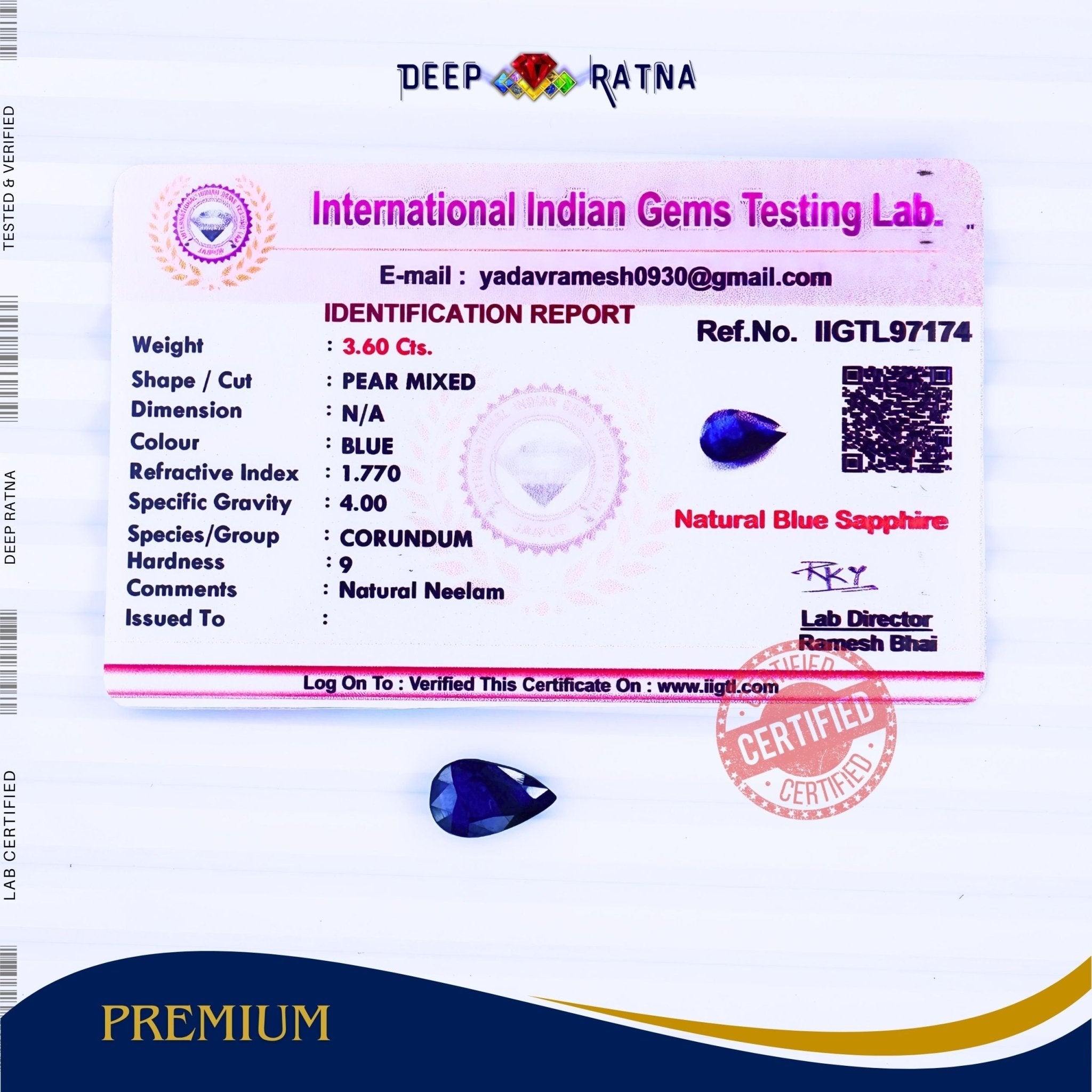 Blue Sapphire 3.60 Carat (Thailand) - Deep Ratna