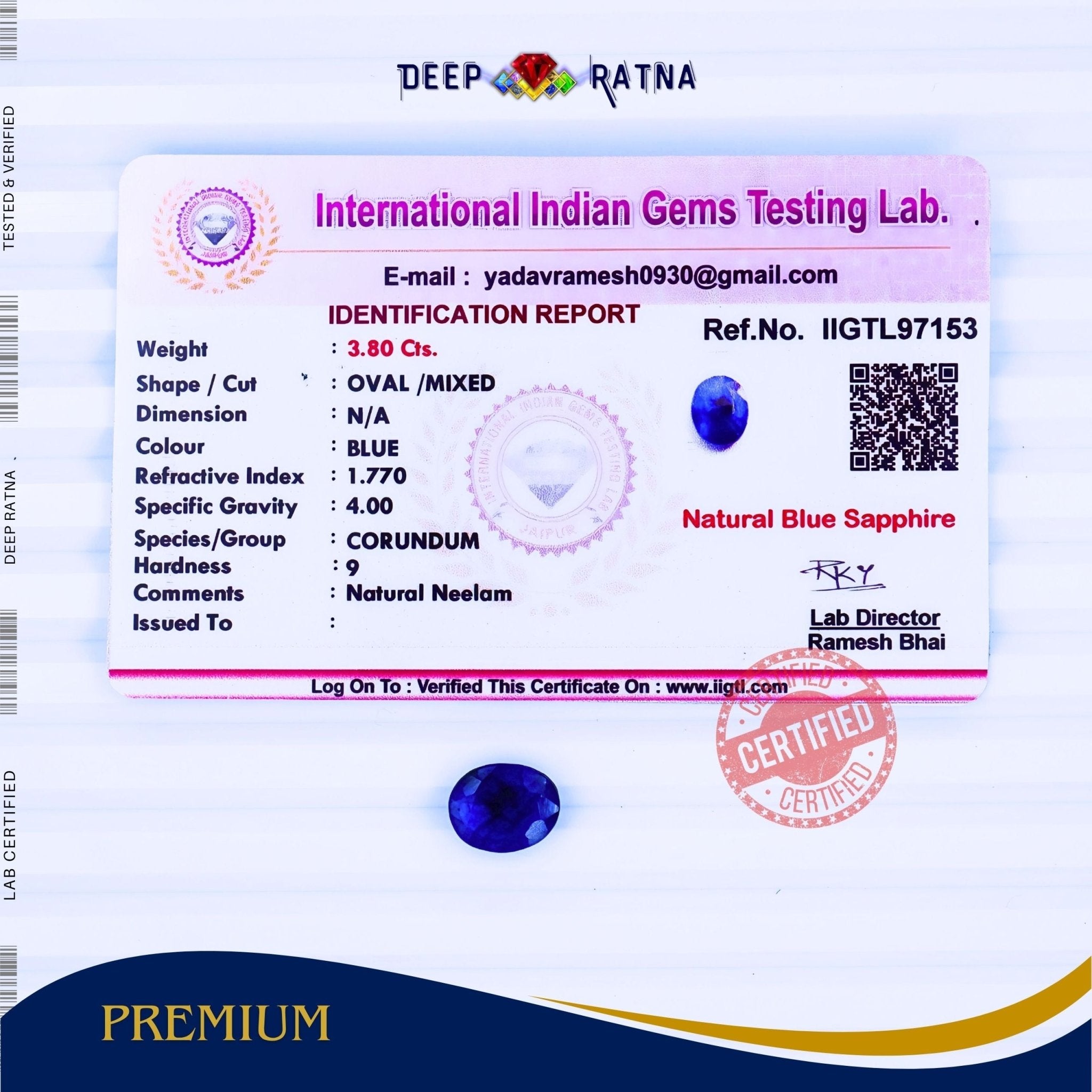Blue Sapphire 3.80 Carat (Thailand) - Deep Ratna