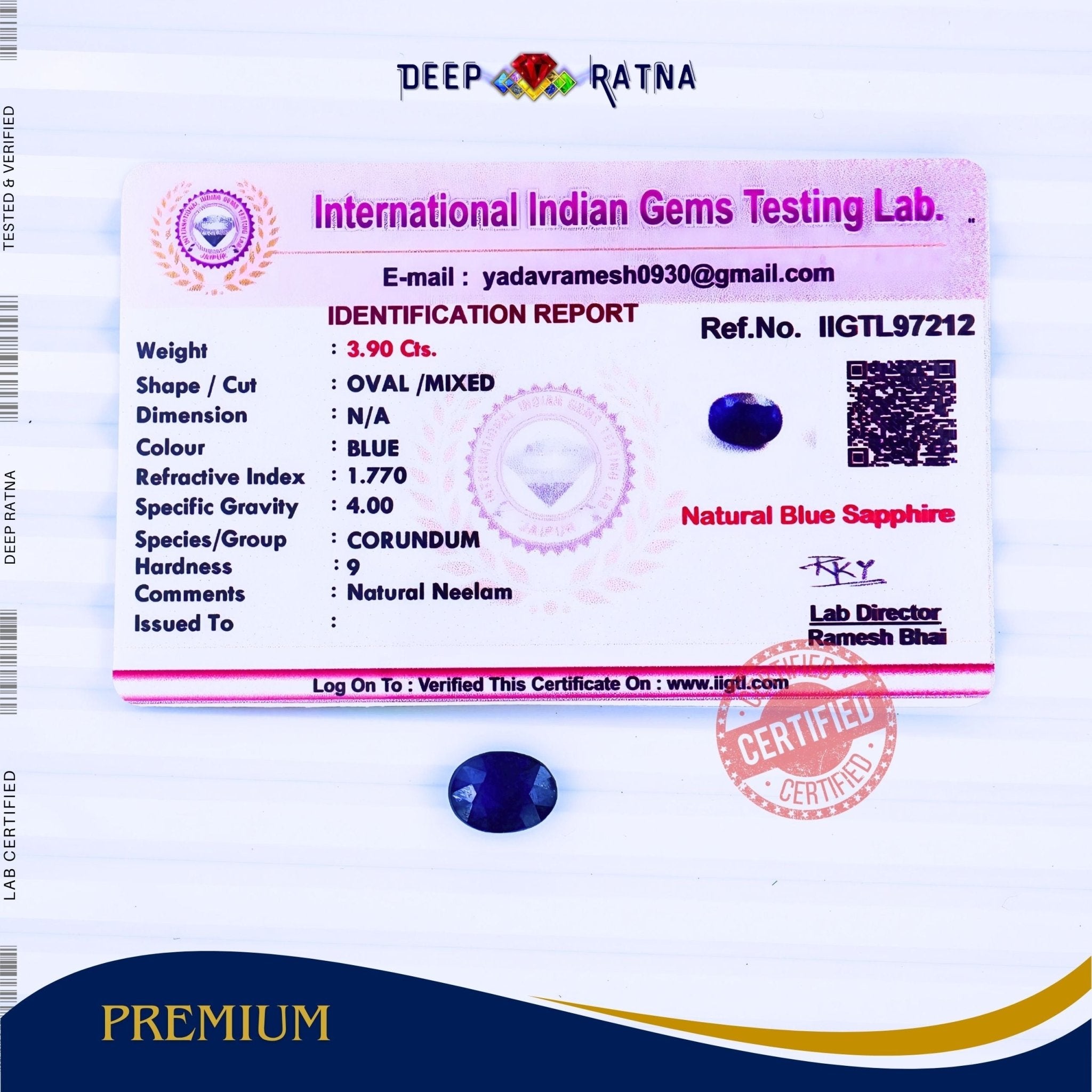 Blue Sapphire 3.90 Carat (Thailand) - Deep Ratna