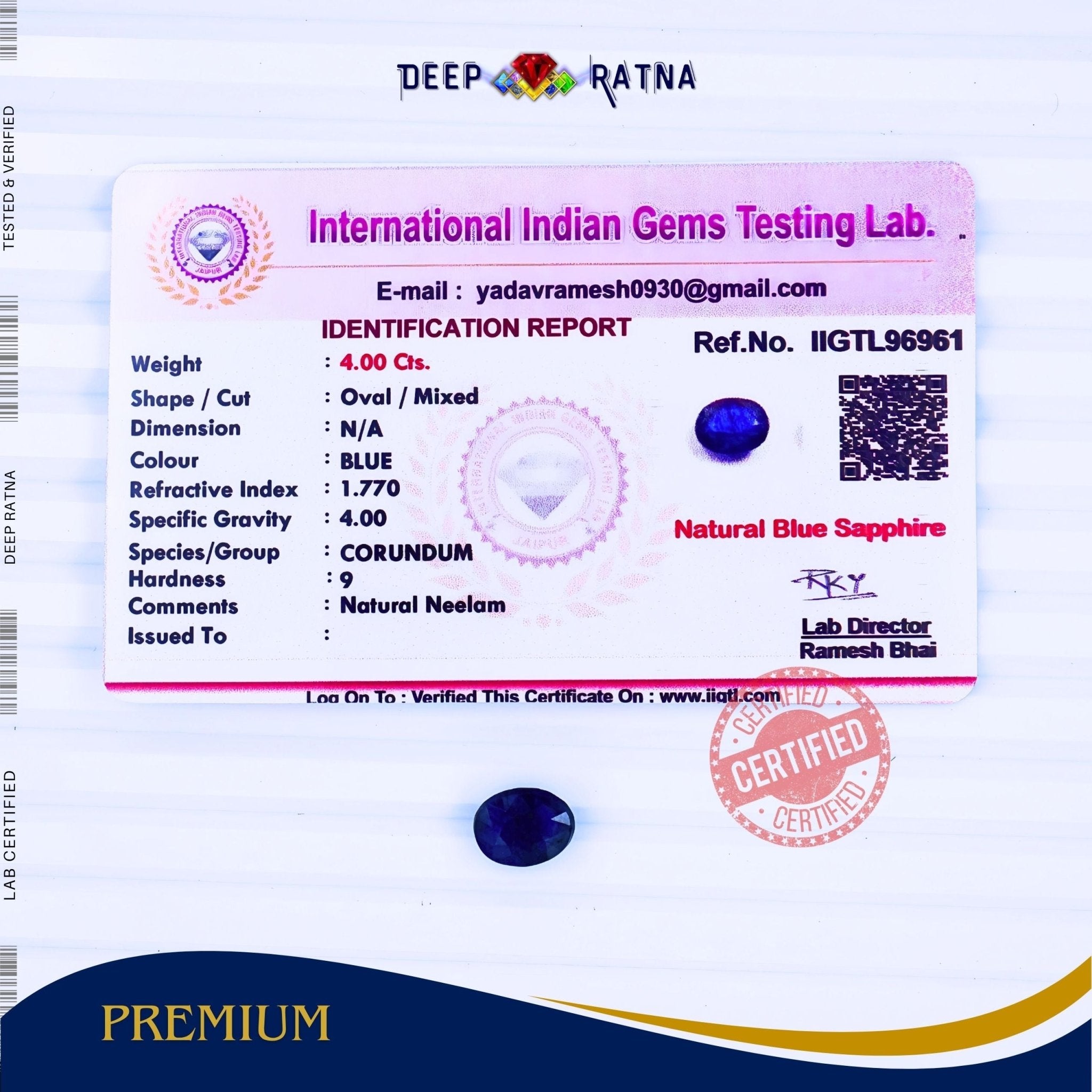 Blue Sapphire 4 Carat (Thailand) - Deep Ratna