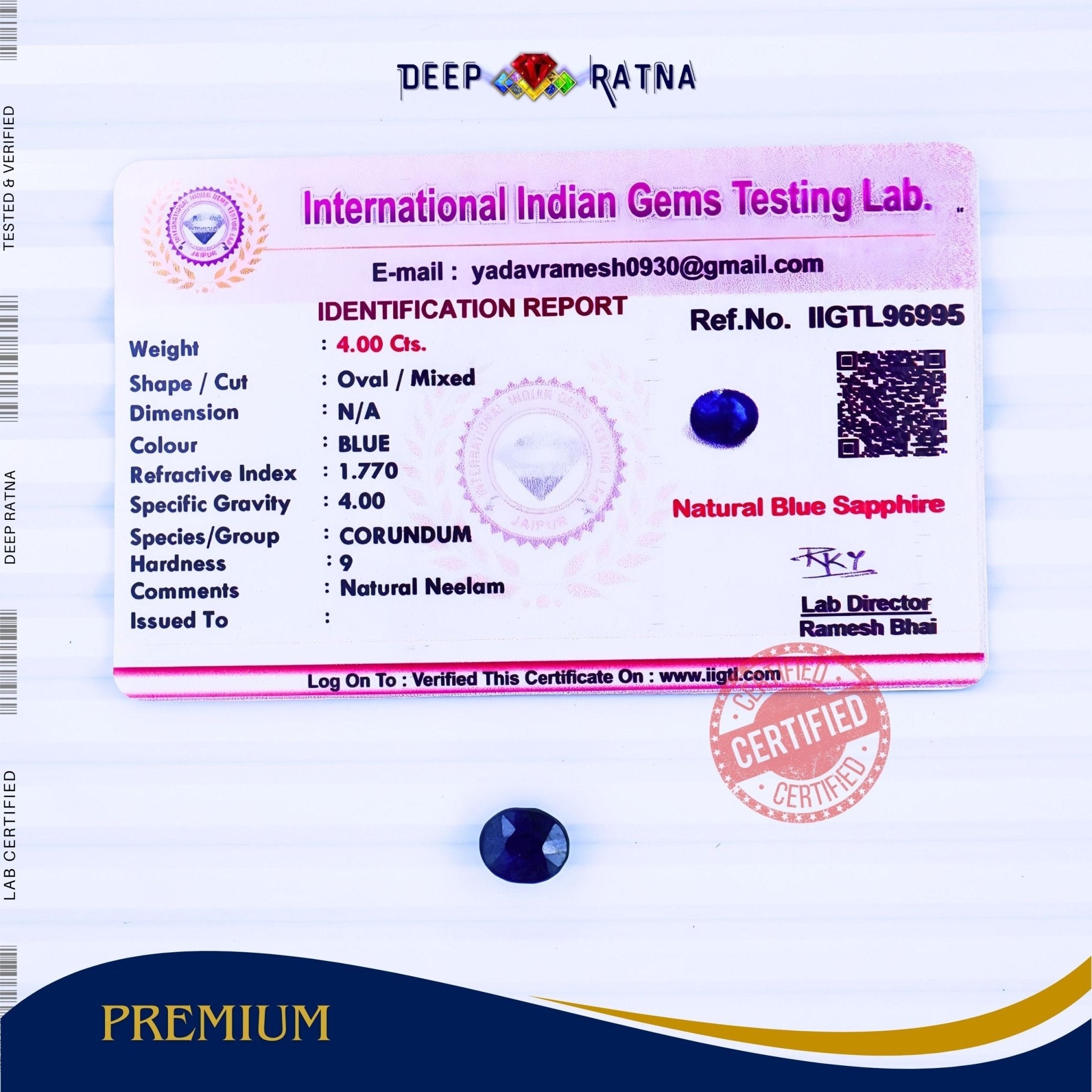 Blue Sapphire 4 Carat (Thailand) - Deep Ratna
