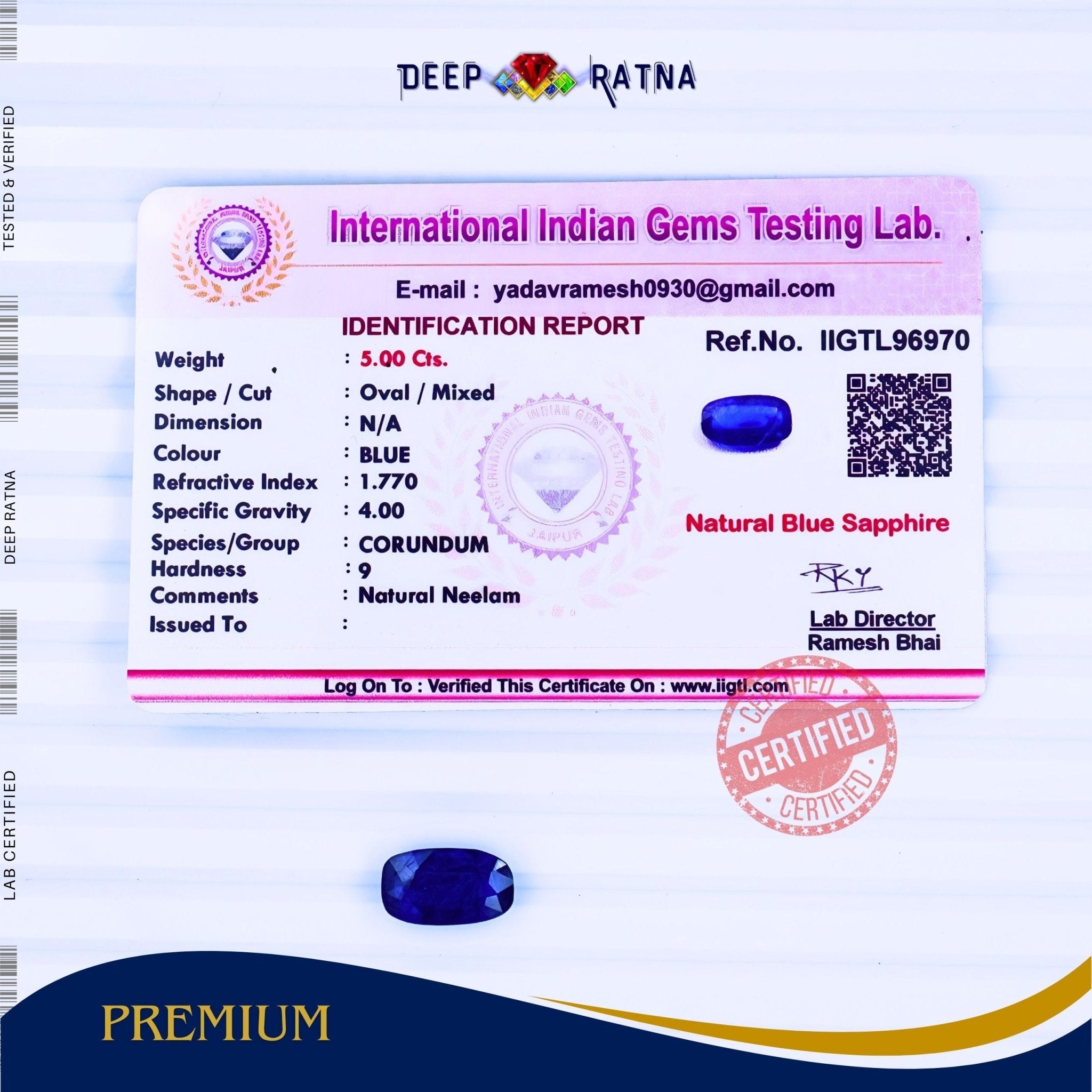Blue Sapphire 5 Carat (Thailand) - Deep Ratna