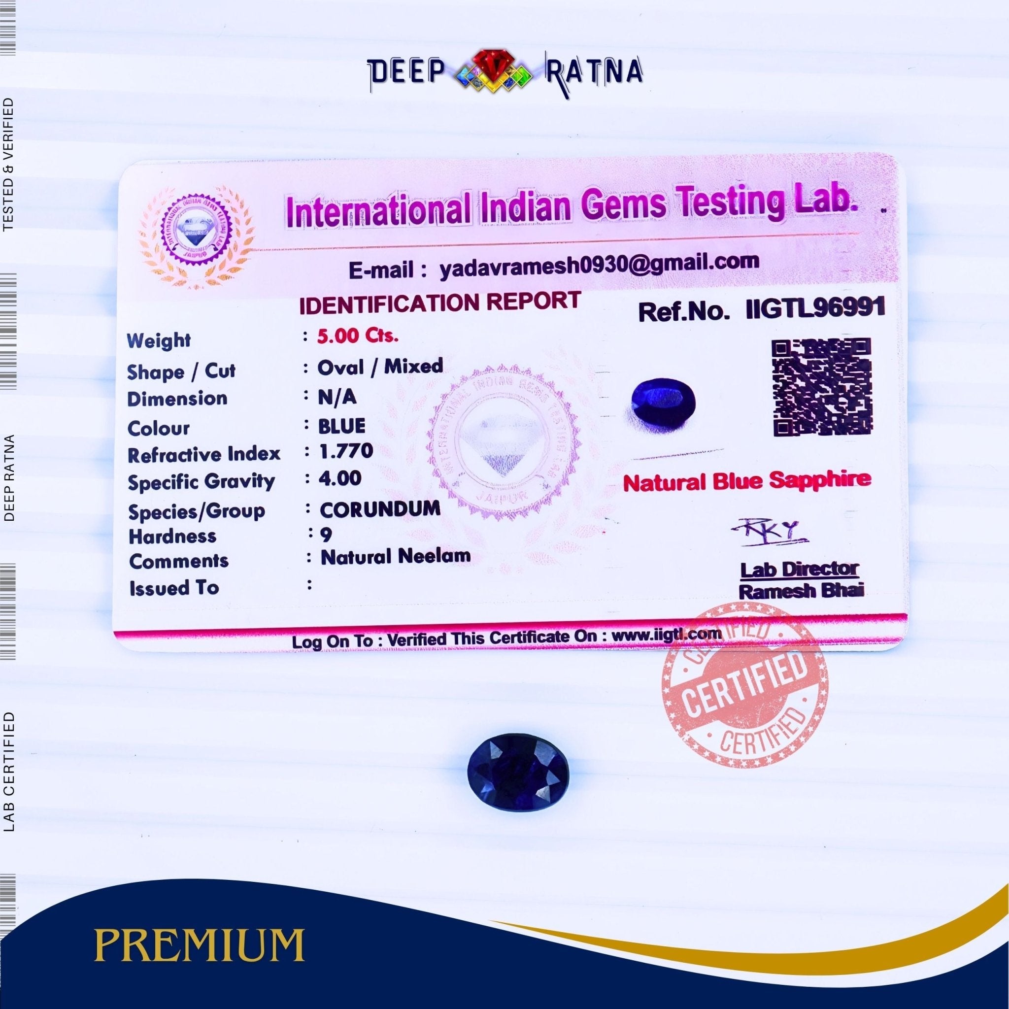 Blue Sapphire 5 Carat (Thailand) - Deep Ratna