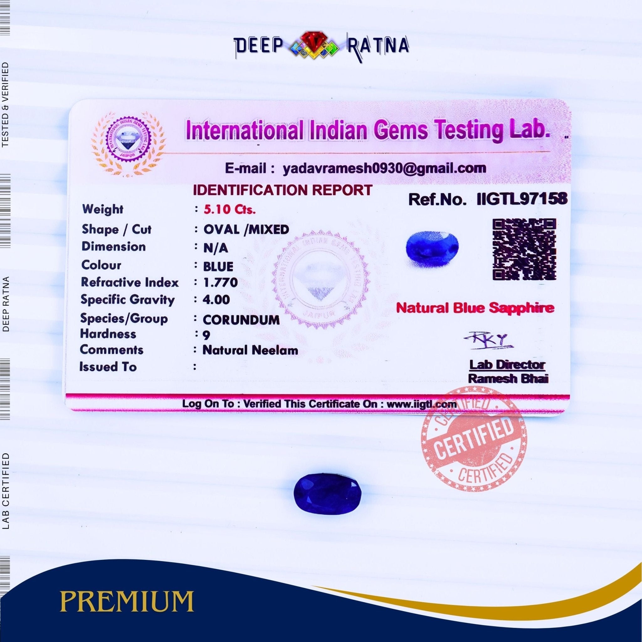 Blue Sapphire 5.10 Carat (Thailand) - Deep Ratna