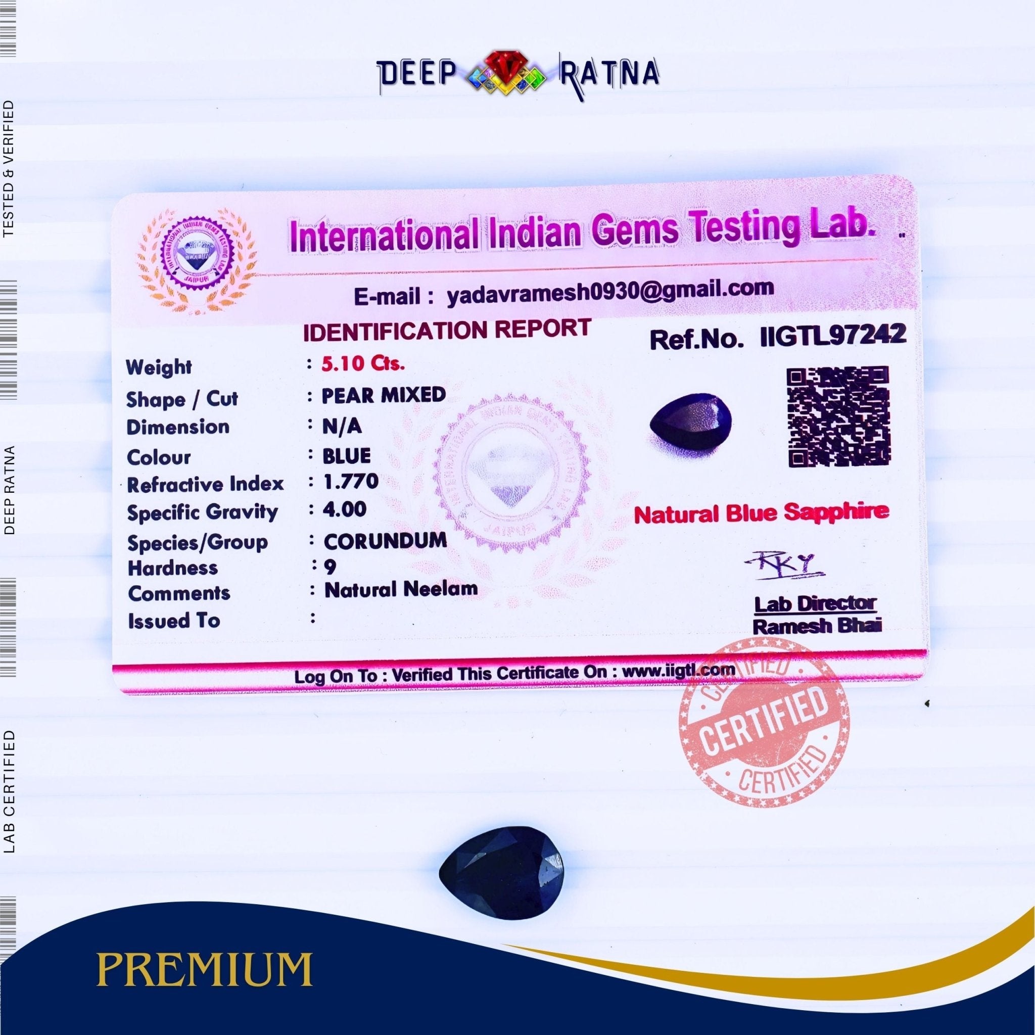 Blue Sapphire 5.10 Carat (Thailand) - Deep Ratna