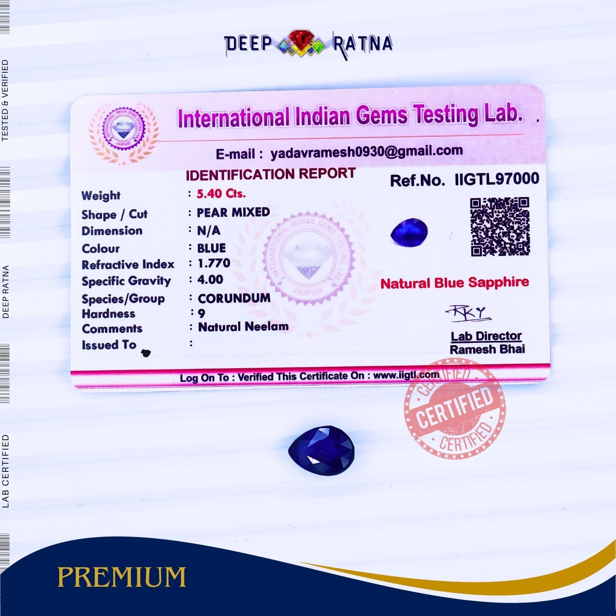 Blue Sapphire 5.40 Carat (Thailand) - Deep Ratna