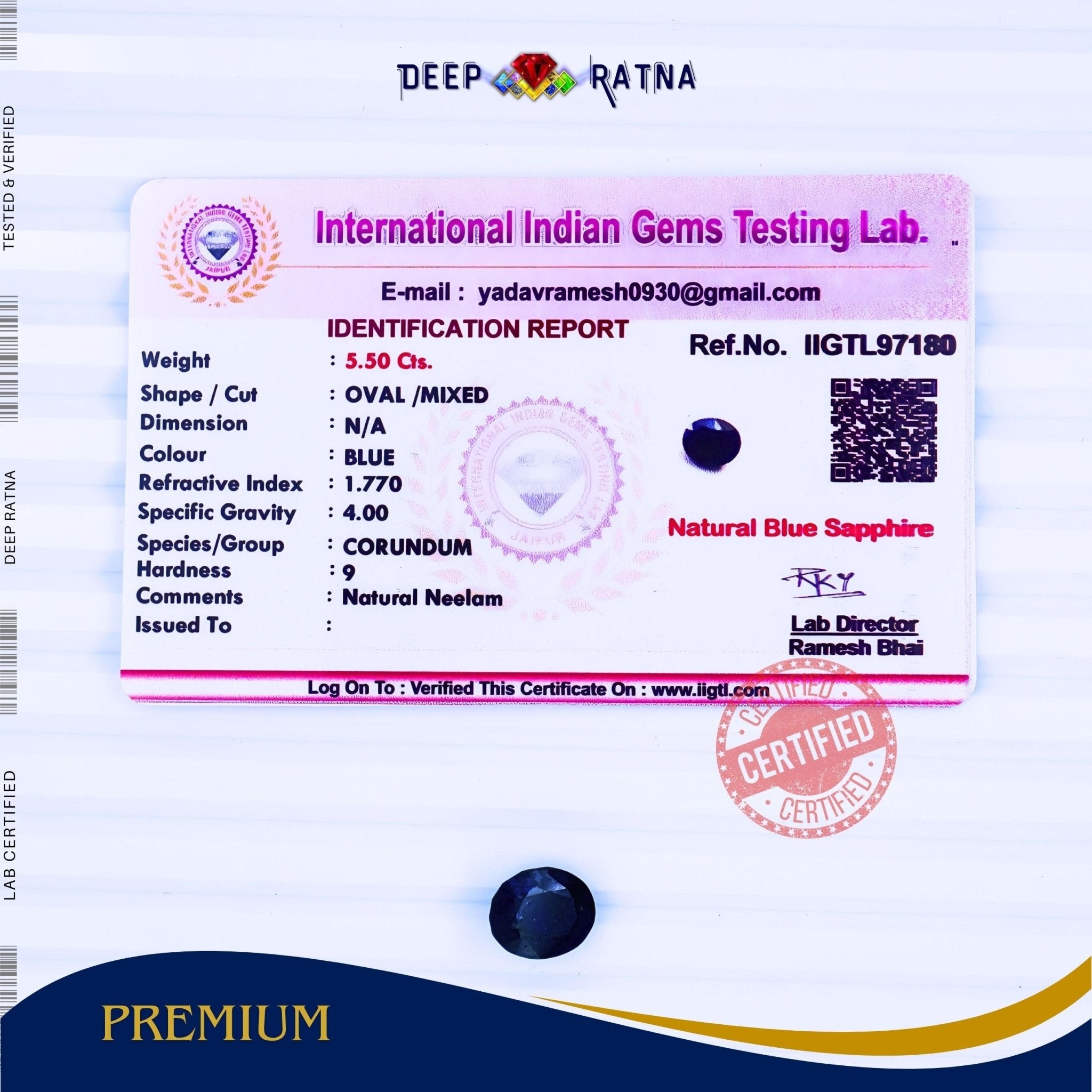 Blue Sapphire 5.50 Carat (Thailand) - Deep Ratna