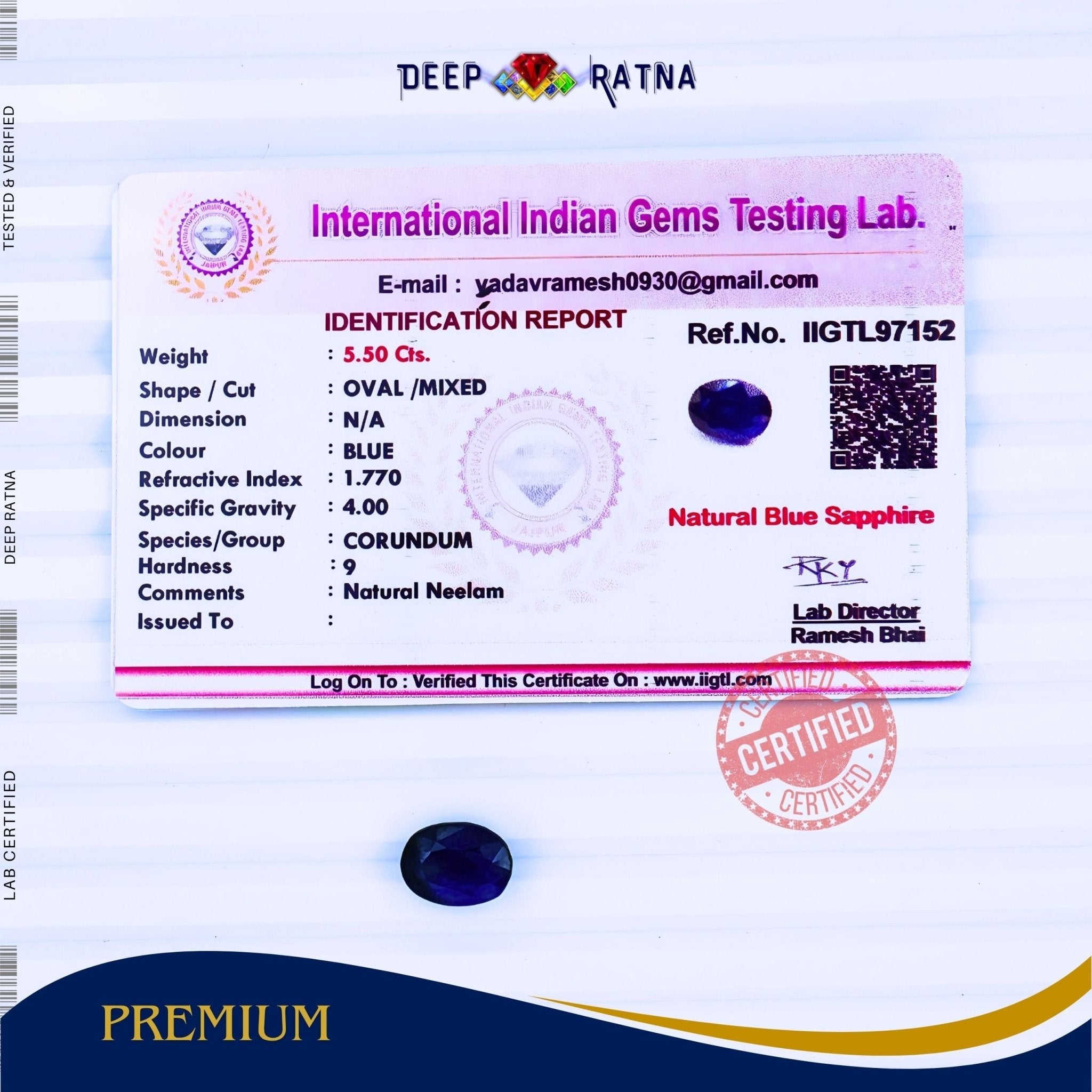 Blue Sapphire 5.50 Carat (Thailand) - Deep Ratna