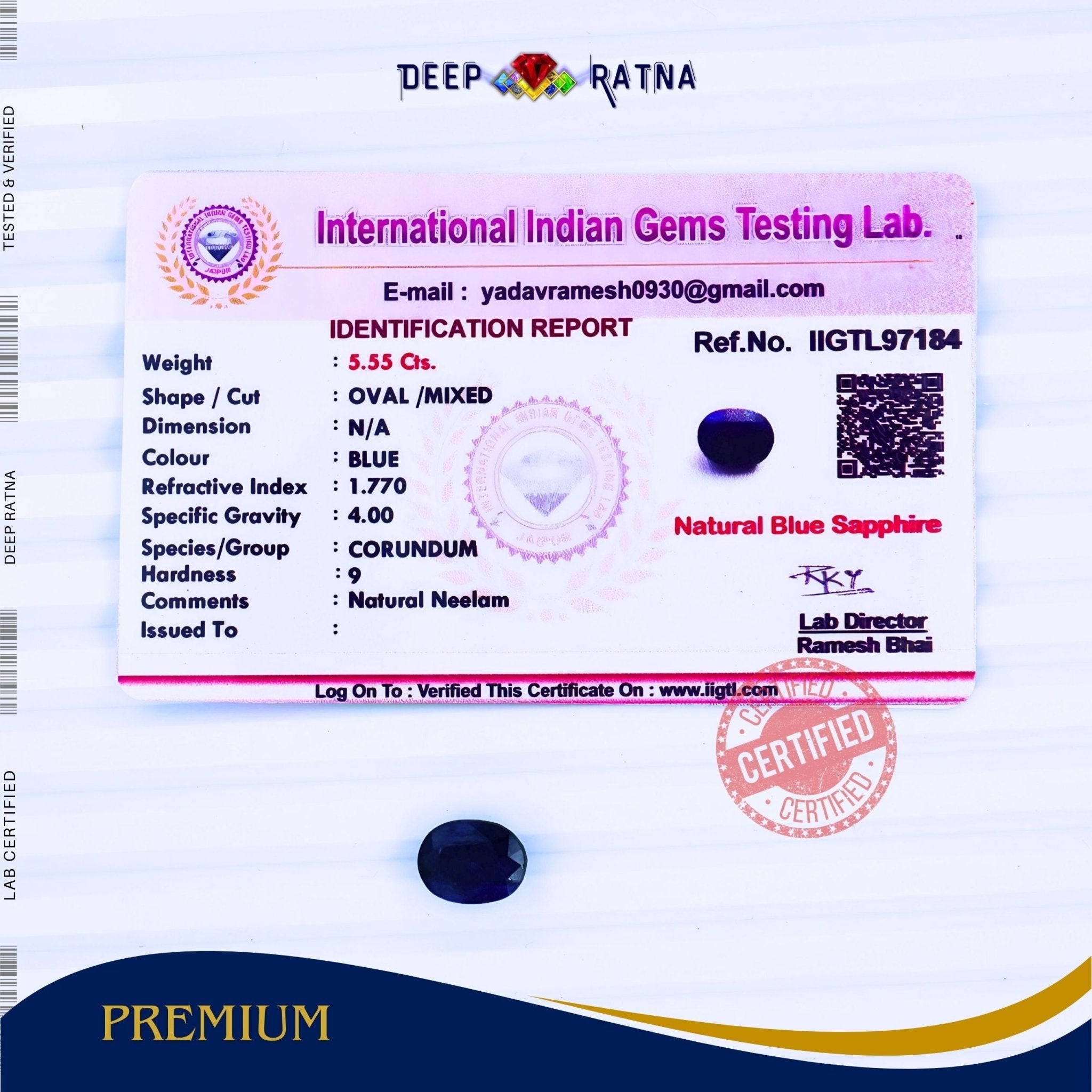 Blue Sapphire 5.55 Carat (Thailand) - Deep Ratna