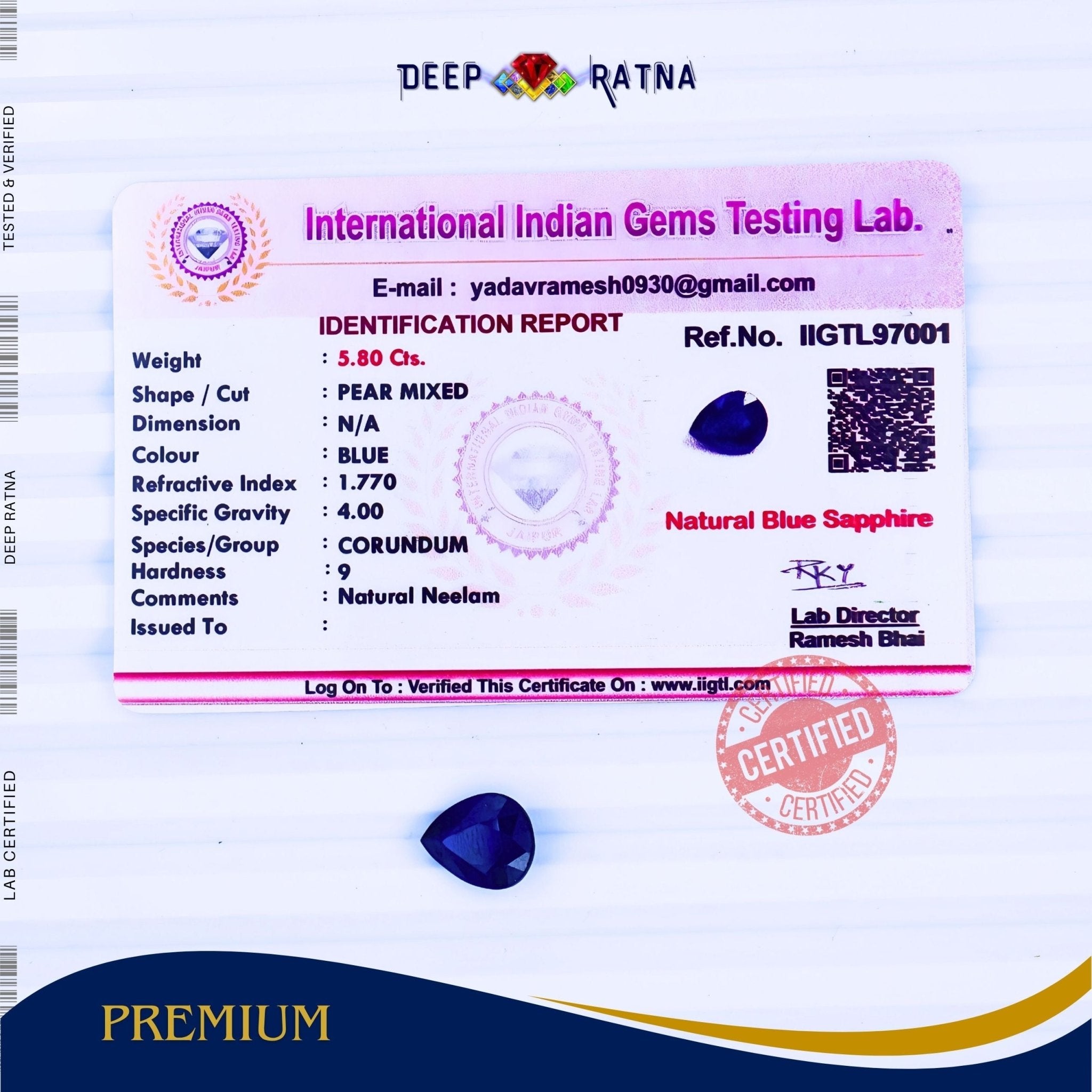 Blue Sapphire 5.80 Carat (Thailand) - Deep Ratna
