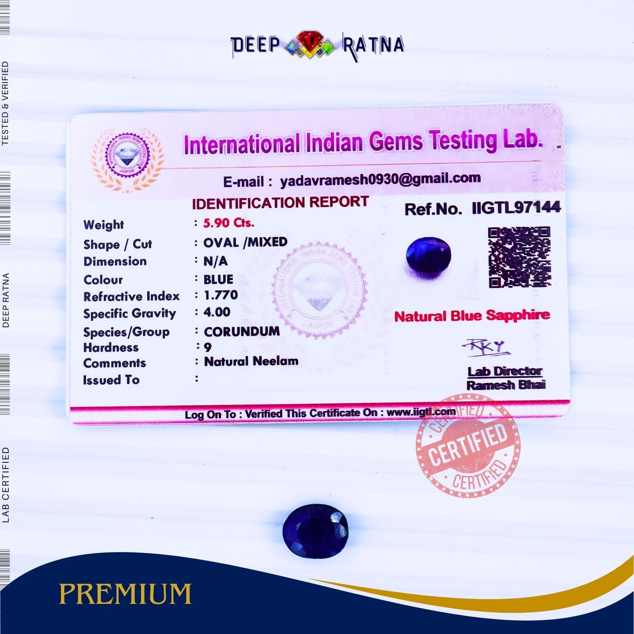 Blue Sapphire 5.90 Carat (Thailand) - Deep Ratna