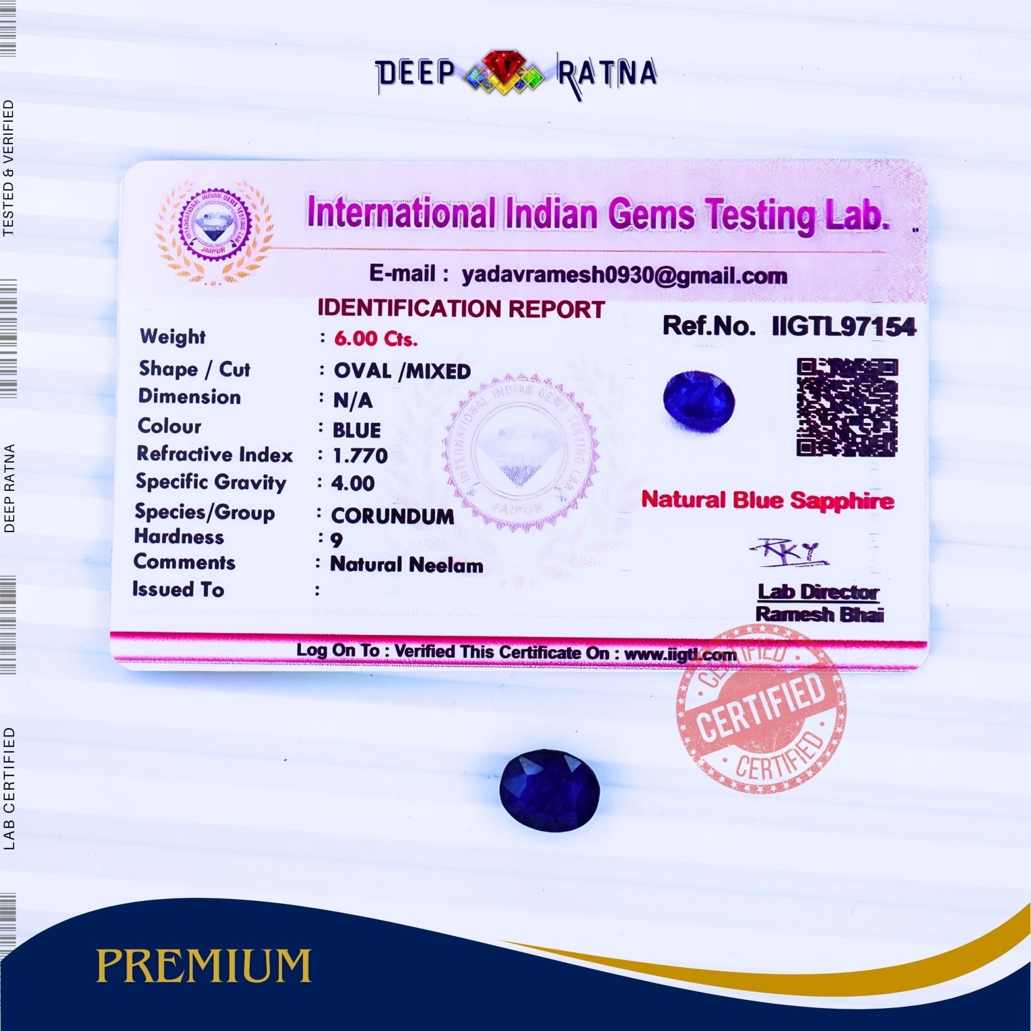 Blue Sapphire 6 Carat (Thailand) - Deep Ratna