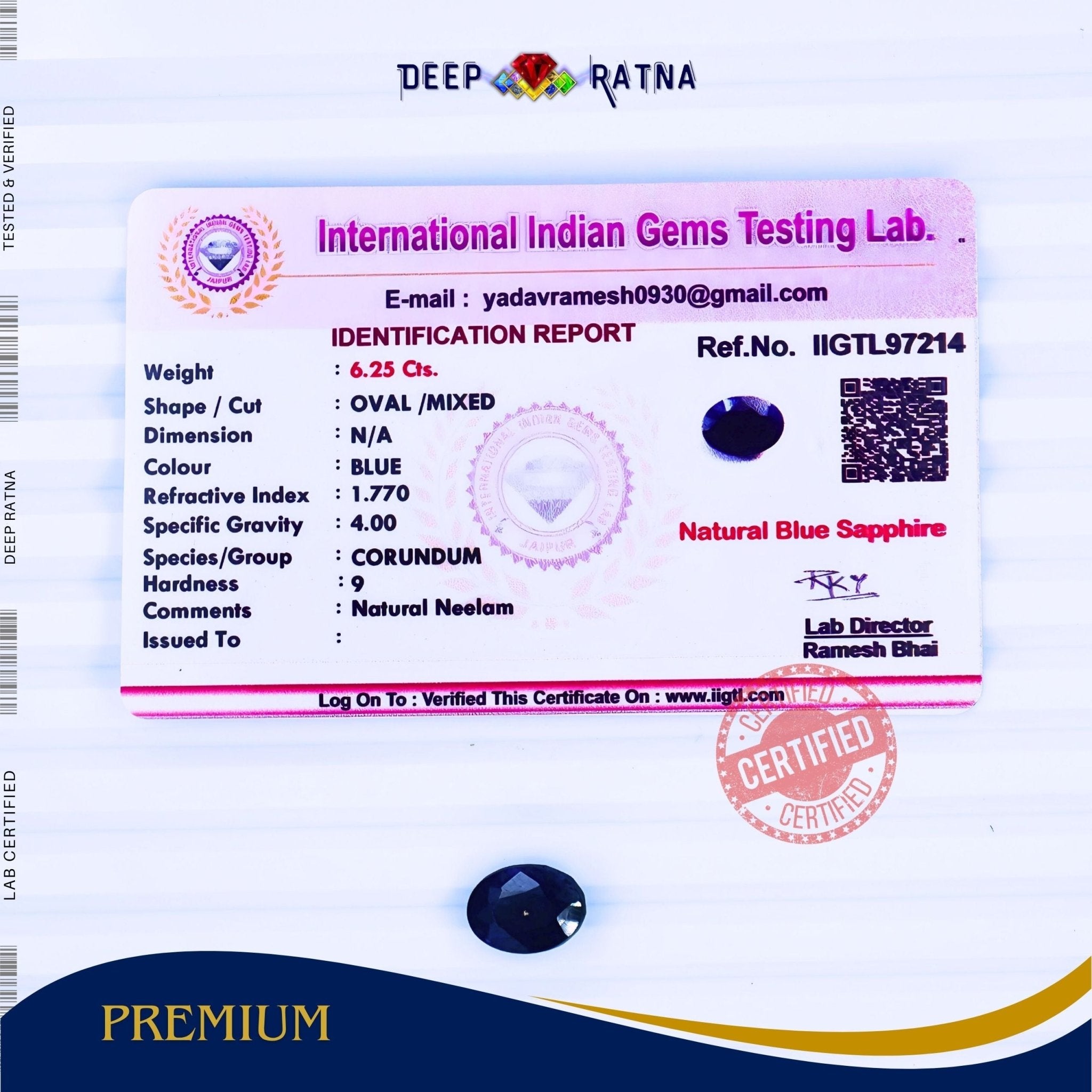 Blue Sapphire 6.25 Carat (Thailand) - Deep Ratna