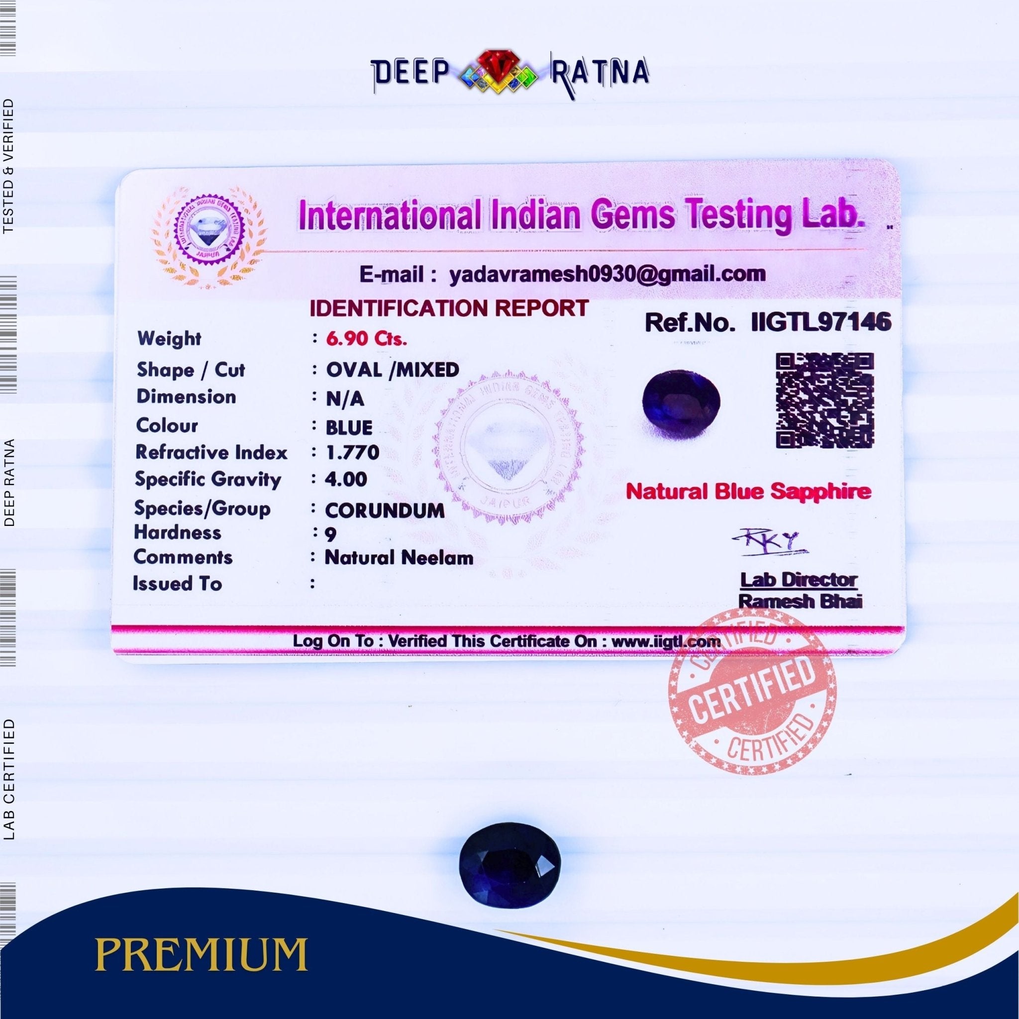 Blue Sapphire 6.90 Carat (Thailand) - Deep Ratna
