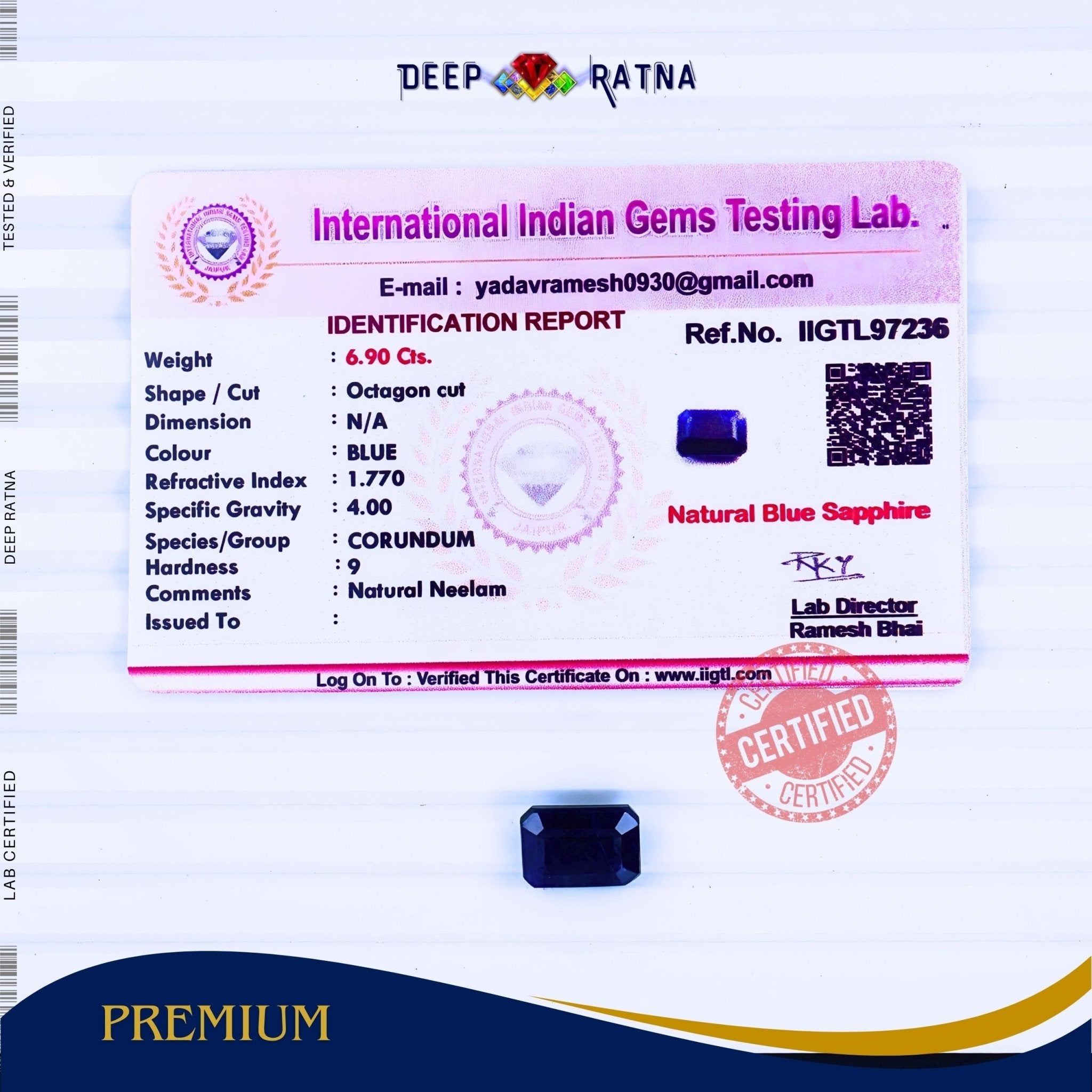 Blue Sapphire 6.90 Carat (Thailand) - Deep Ratna
