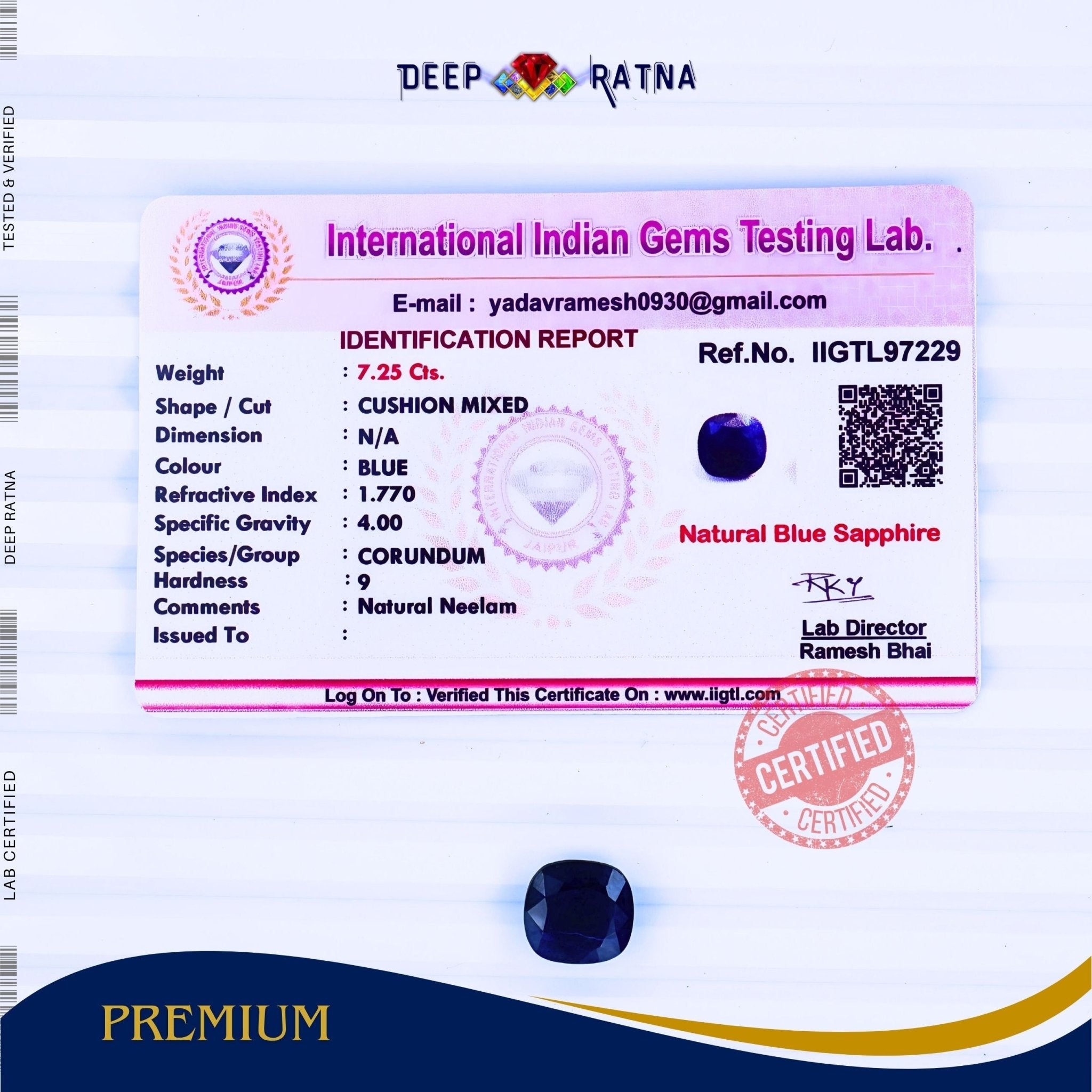 Blue Sapphire 7.25 Carat (Thailand) - Deep Ratna