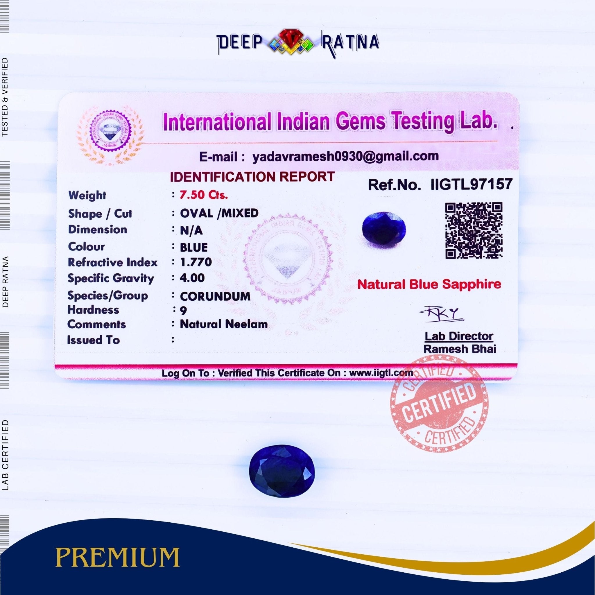 Blue Sapphire 7.50 Carat (Thailand) - Deep Ratna