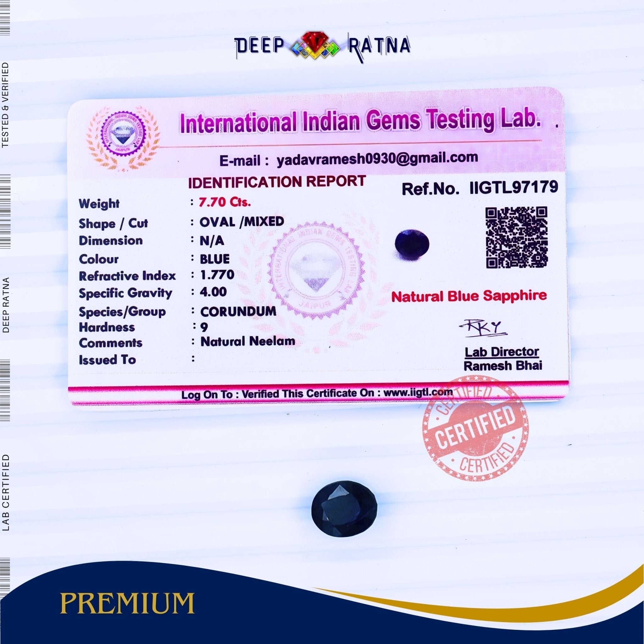 Blue Sapphire 7.70 Carat (Thailand) - Deep Ratna
