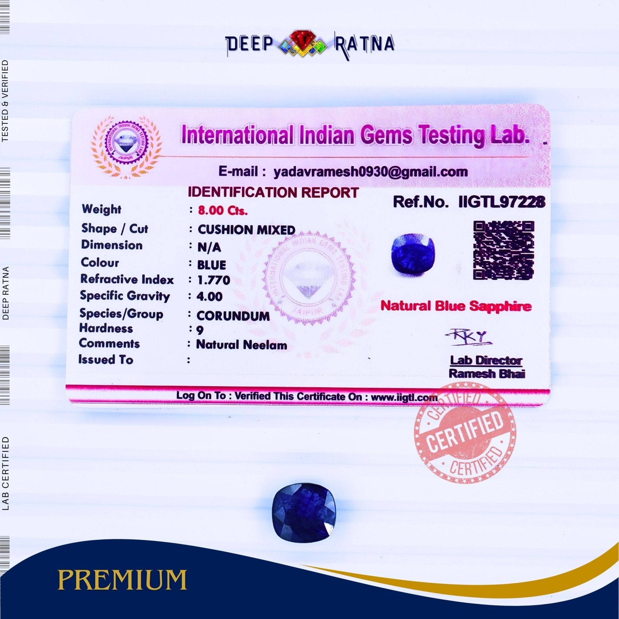Blue Sapphire 8 Carat (Thailand) - Deep Ratna