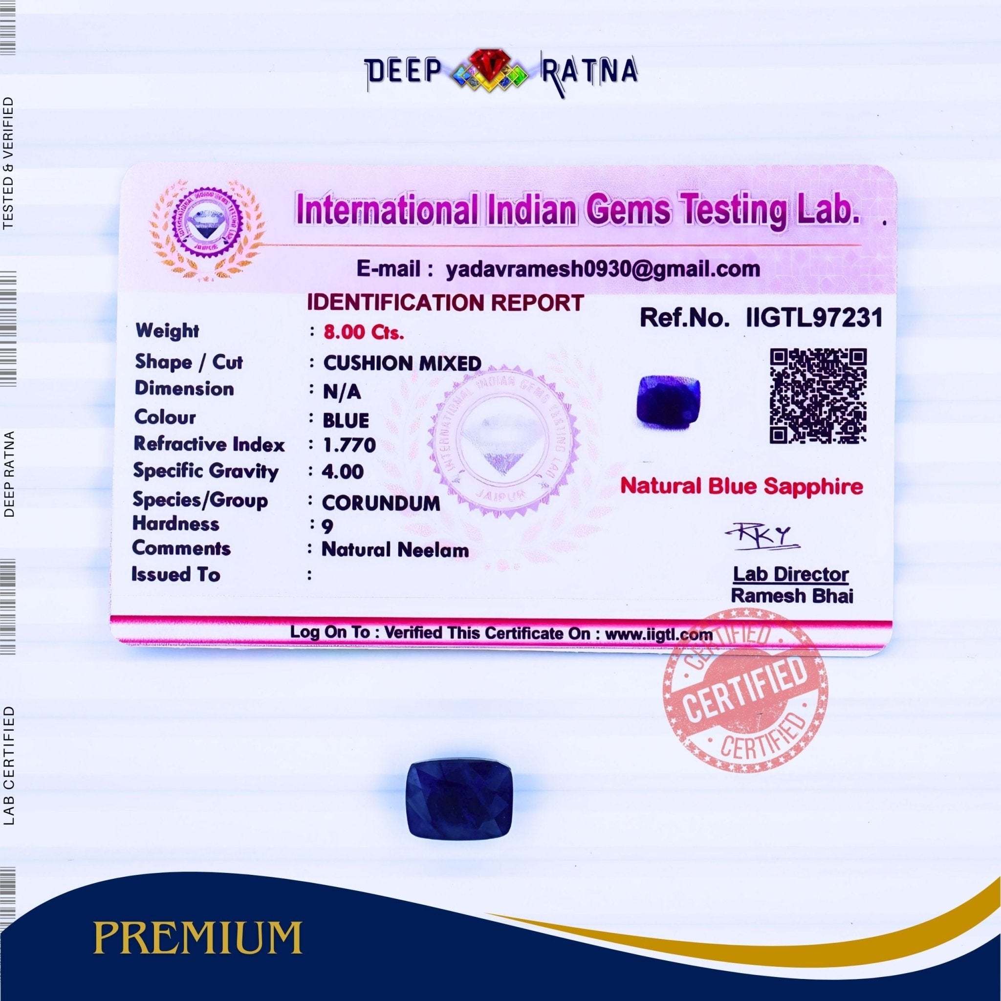 Blue Sapphire 8 Carat (Thailand) - Deep Ratna