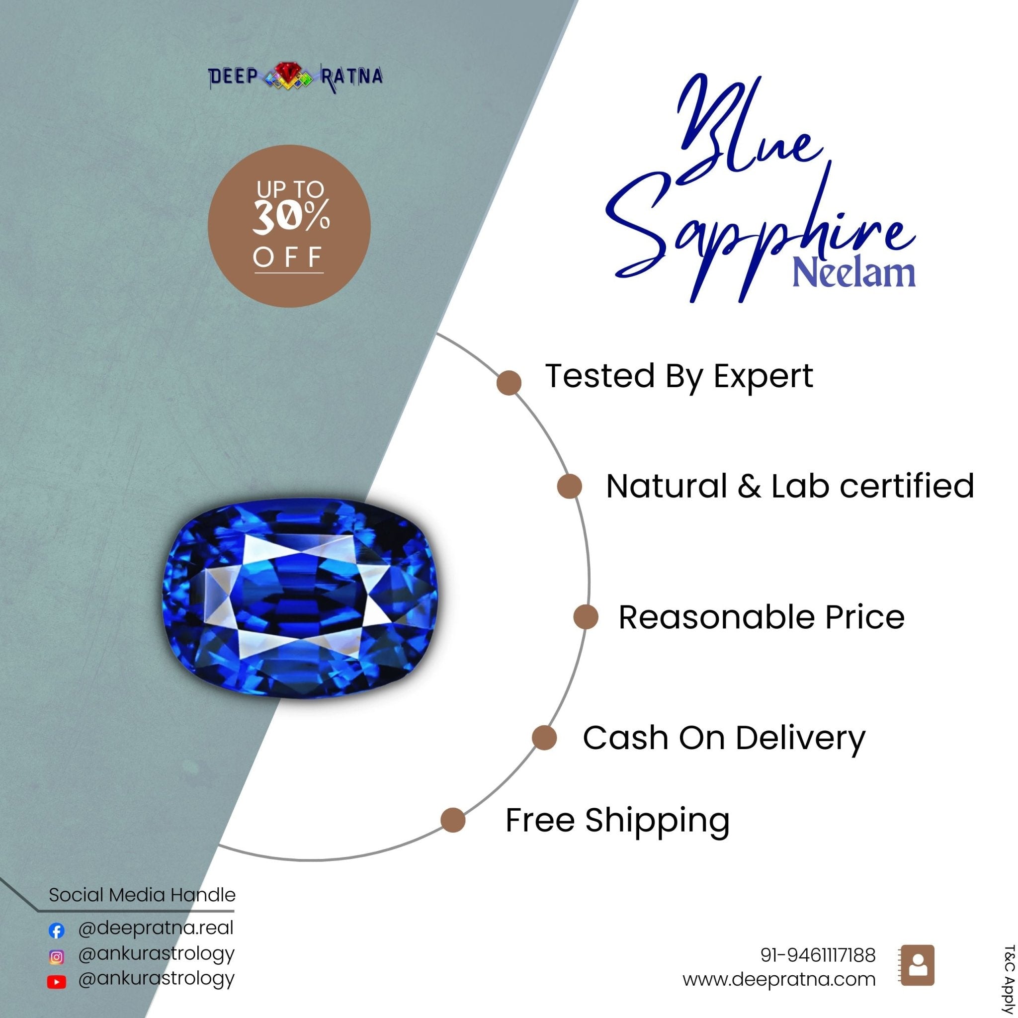 Blue Sapphire 9.10 Carat (Thailand) - Deep Ratna