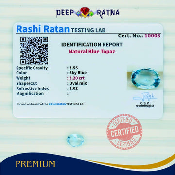 Blue Topaz 3.20 Carat (3.52 Ratti) Exclusive - Deep Ratna
